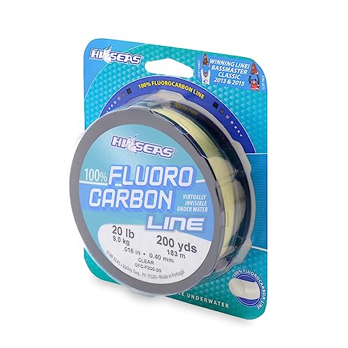 HI-SEAS 100% Fluorocarbon Fishing Line Line, 20 lb Test, Clear, 200 yd