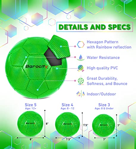 Image of Green Size 3 Soccer Ball for Kids - Durable, Soft, and Fun with Rainbow Design