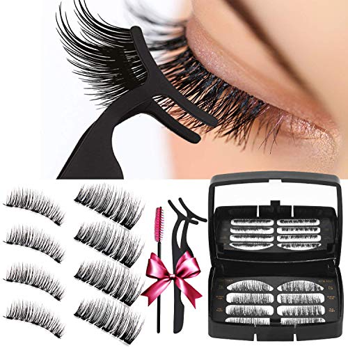 Hope Soo Magnetic Eyelashes 2 Pairs No Glue Reusable False Lashes 3D Full Eye Natural Eyelashes with 3 Ultra Thin Magnets False Lashes with Tweezers