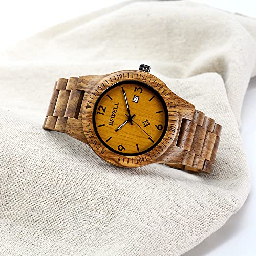 Image of BEWELL ZS-W086B Wooden Watch Men Gifts Handmade Date Display Quartz Movement Analog Lightweight Wood Wrist Watches