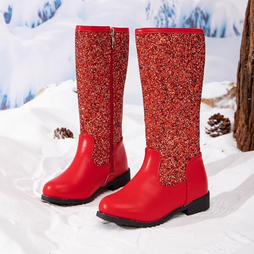 IWIHMIV Snow Boots Toddler Kids Winter Shoes Girls Boots Mid Calf Glitter Toddler Cowboy Boot Little Kids Western Riding Shoes2