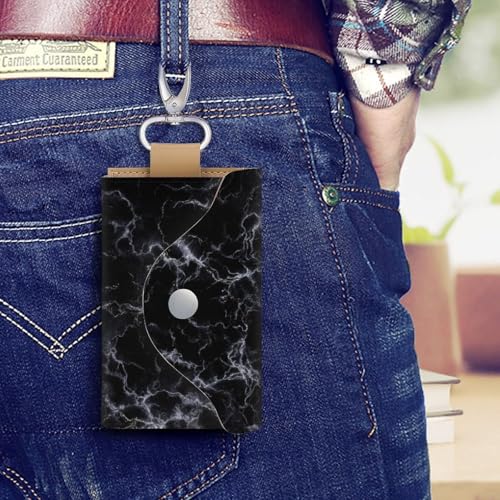 Black Marble Texture White Key Holder Bag PU Leather ID Card Holder Keychains Case Cover for Men Women4