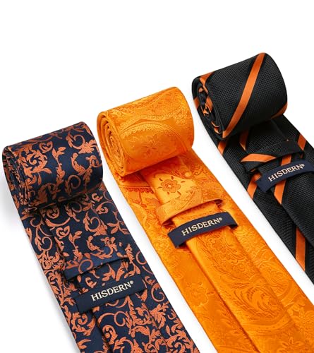 Image of HISDERN Mens Ties Extra Long Tie and Pocket Square Set 63 Inch XL Tie Pack Collection Present Box Necktie Lot 3 PCS