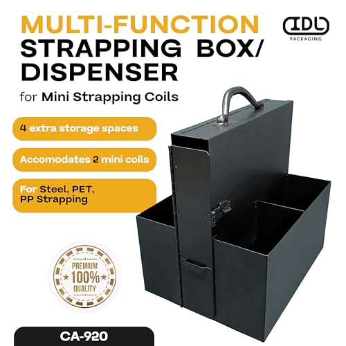 Image of IDL Packaging Strapping Cart & Dispenser for Steel, PET & PP Mini Coils | CA-920 for All Types of Mini Strapping Coils - Multi-Functional Box /Case - Spacious Storage Tray for Tools, Seals & Gloves