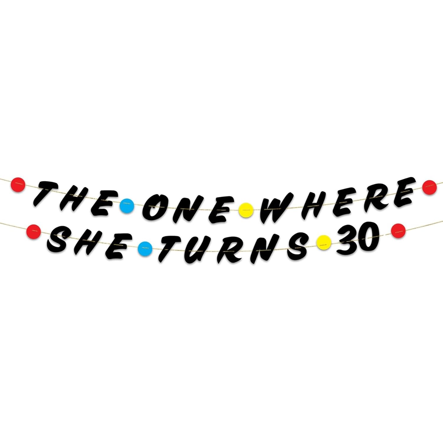 Pre-Strung Friends Themed 30th Birthday Black Glitter Banner - 30th Birthday Decorations for Men and Women - Birthday Party Supplies and Gifts