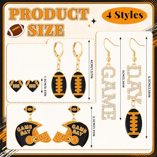 Image of Liliaafar 4 Pairs Game Day Football Earrings for Women | Football Mom Sports Game Day Charm Accessories for Outfits Shirts Set Fall Sport Jewelry Cute Sport Stud Football Sport Fans