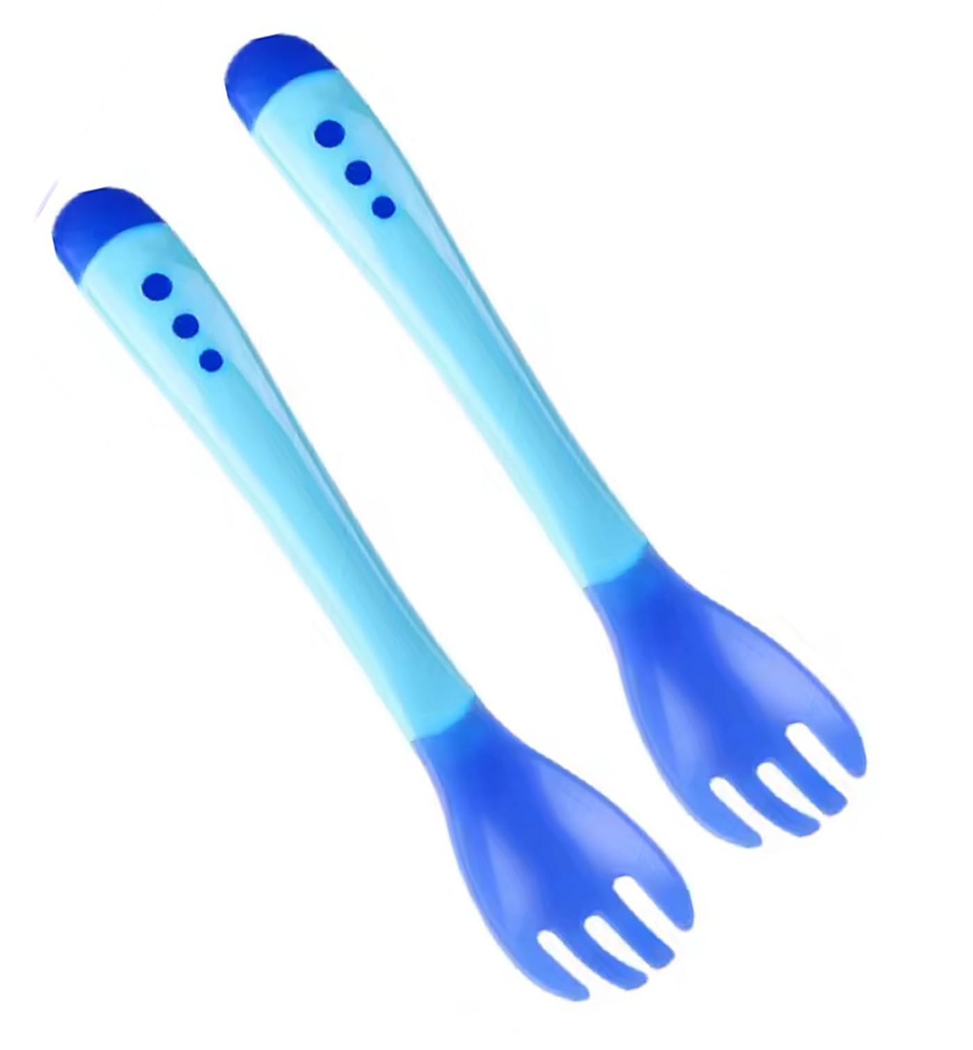 Soft Silicone Tip Baby Feeding Heat Sensitive Colour Changing Temperature Sensing Fork Spoon - Pack of 2, Blue-image-35
