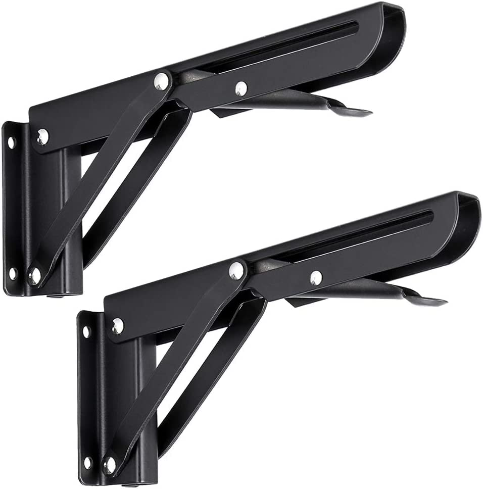 Rexmon Sturdy Folding Shelf Brackets - Heavy Duty Black Metal Triangle Table Bench Folding Shelf Bracket 20 CM, 2 Pcs Folding Shelf Hinge Wall Mounted, Max Load 40 KG-image-23