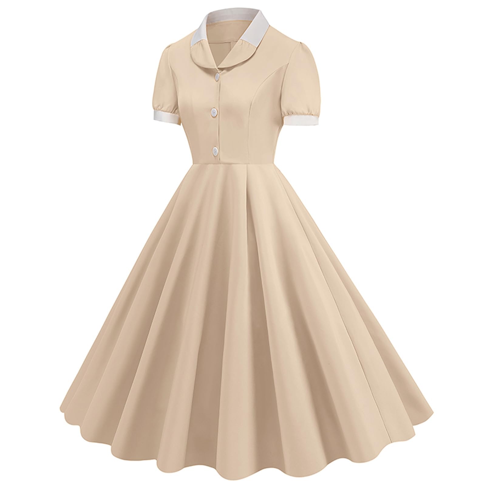 Robe vintage des années 1950 pour femme - Manches courtes - Col à revers - Style rétro rockabilly - Pour cocktail, fête