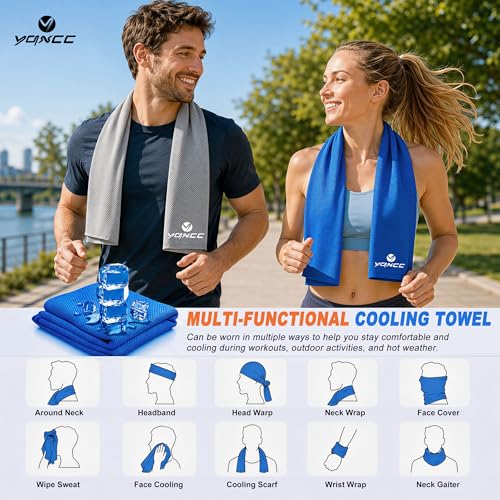 Image of YQXCC 4 Pack Cooling Towels (47 inchx12 inch), Ice Cool Towels for Neck & Face | Soft Breathable Microfiber, Instant Cooling Neck Wraps, Ideal for Yoga, Golf, Gym, Running, Camping & Hot Weather