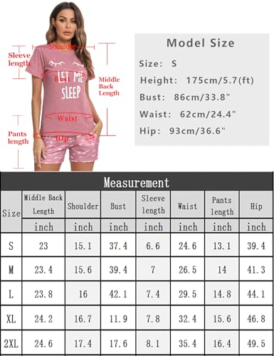 Uniexcosm Schlafanzug Damen Kurz Baumwolle Zweiteiliger Pyjama Set Kurzarm Nachtwäsche Wimperndruck Sleepwear Hausanzug Loungewear Stil 1:Hellrosa-1 M 6