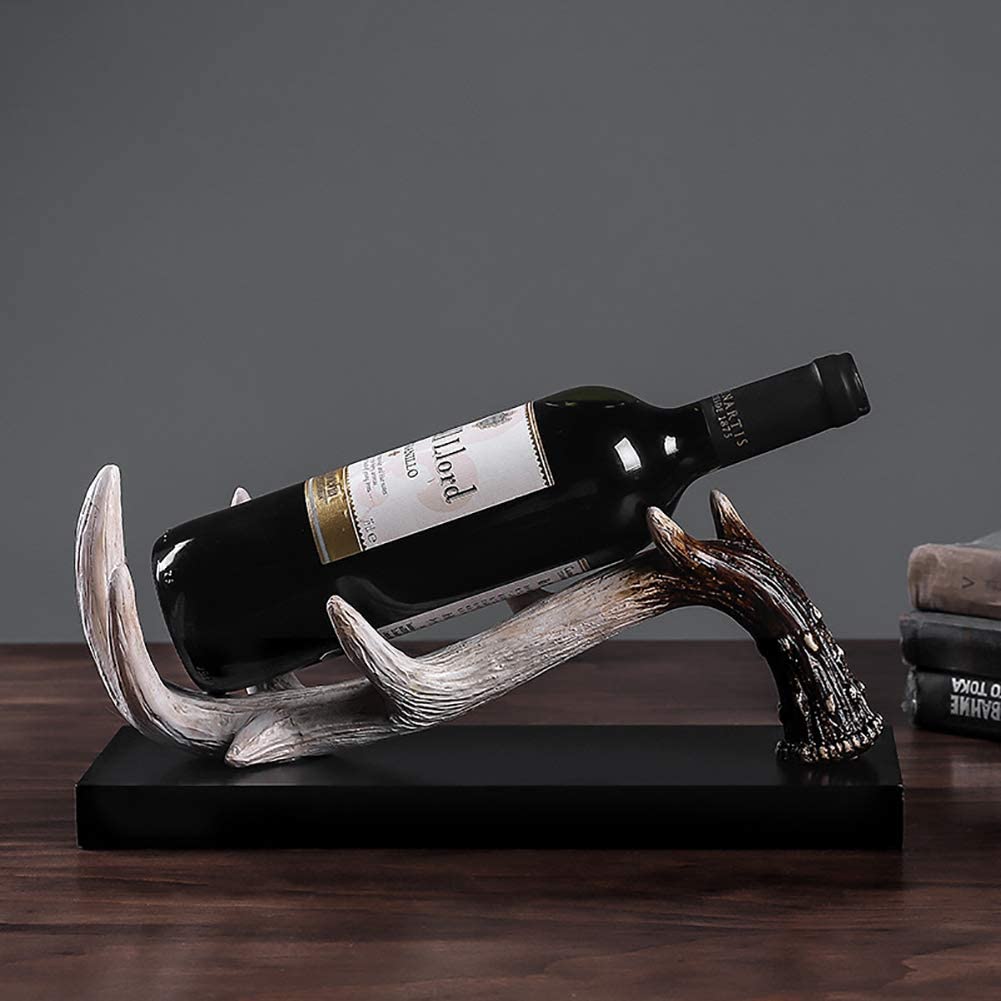 Portabottiglie Di Vino A Forma Di Corna Finte - Accessorio Rustico In Resina Per Bar E Cucina - 21x14x16 Cm - 3