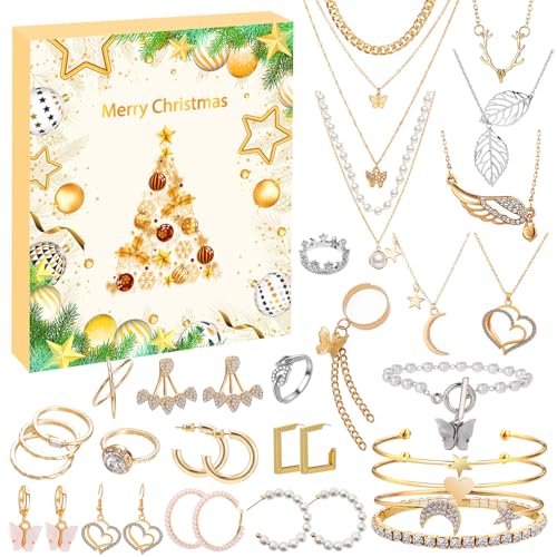 Calendari d-ell'Avvento 2025 Con Gioielli Da Donna,calendario Del Conto Alla Rovescia Di Natale Di 24 Giorni Con Bracciale,Collana, Orecchini, Anello, Gioielli Di Lusso Per Donne,ragazze E Adolescenti