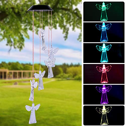Arcpic Color Changing Solar Angel Wind Chime - LED Decorative Mobile, Waterproof Outdoor/Indoor Solar String Lights for Patio, Balcony, Party, Garden, Great Gift for Mom, Grandma, Birthday