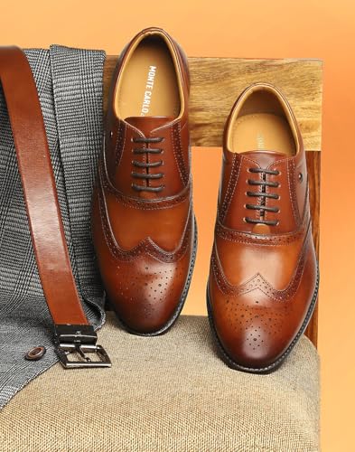 Image of Monte Carlo Mens Solid Lace Up Genuine Leather Formal Brogue Shoes (201806FW)