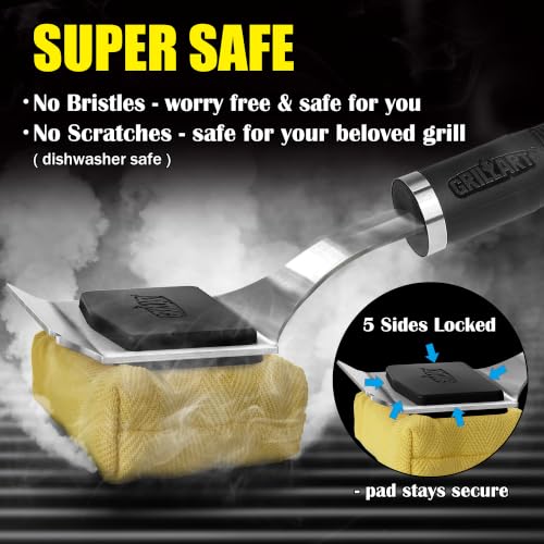 Image of GRILLART Grill Brush Bristle Free Safe Steam Cleaning Tool, Replaceable Head for Any Grate Type - 17 inch Long Handle w /One-Fit-All Scraper - BBQ Accessories Cleaner for Outdoor Grill - Gifts for Men /Dad