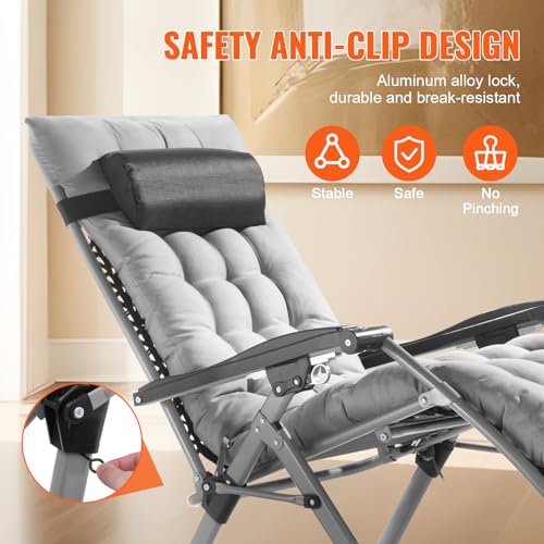 Image of VEVOR Zero Gravity Chair, 26 inch Zero Gravity Recliner Lounge Chair for Indoor and Outdoor, Adjustable Anti Gravity Chair with Cushion, Headrest, Footrest, and Cupholder, 500 lbs, Gray