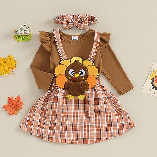 Newborn Baby Girl Fall Winter Outfits Thanksgiving Christmas Outfit Long Sleeve Romper Suspender Skirt Set 3Pcs2