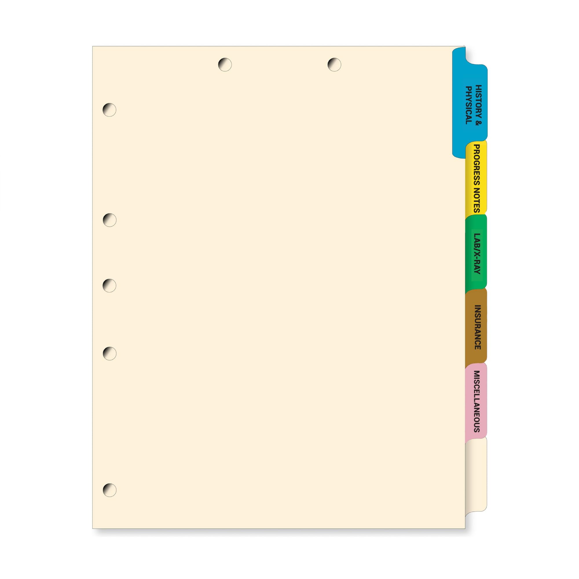 Doctor Stuff - Stock Medical Chart Dividers, 65 Sets of 6 Popular Healthcare Index Tabs, Side Tab, 9" x 11", File Folder Organizer for Nursing Patient