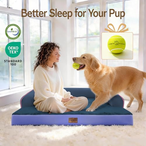 Image of Comfort Expression Washable Orthopedic Dog Bed for Extra Large Sized Dogs | Waterproof Memory Foam Pet Bed 42x30 Inch with Removable Cover with Non-Slip & Bolster