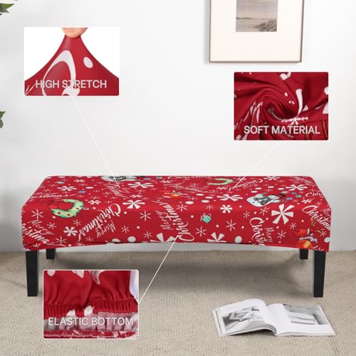 Image of SearchI Christmas Dining Bench Cover, Stretch Washable Long Bench Seat Covers, Rectangle Dining Table Bench Slipover for Dining Room, Living Room, Kitchen(Snowman)