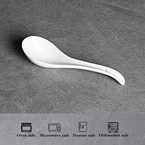 Asian Soup Spoons Set Of 6, Ceramic Japanese Soup Spoons, Ramen Spoon For Cereal Wonton Dumpling Noodles,Table Spoon Set Dishwasher Safe Easy To Clean, White #TOP3