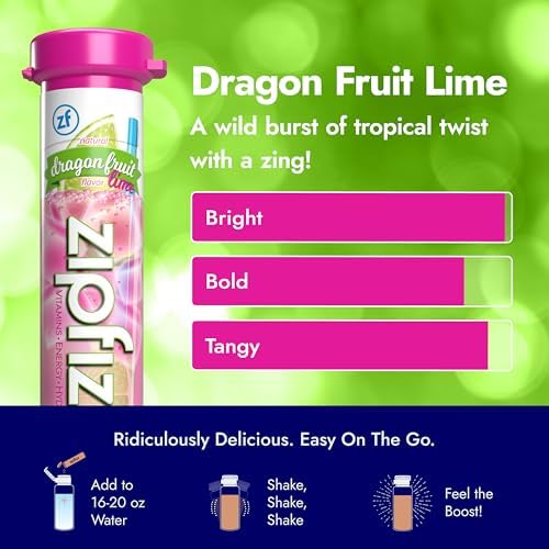 Miniatura 5 de Zipfizz Bebida energética diaria en polvo, lima de fruta del dragón, paquete de 20  Energía sostenida 3 en 1, hidratación rápida y vitaminas