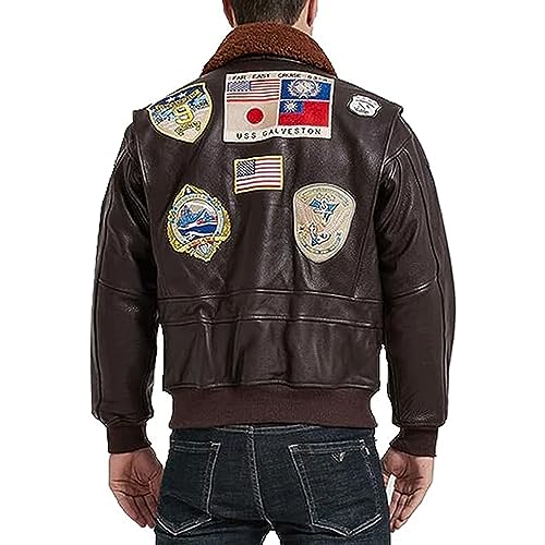 Mens Leather Tom Cruise USAAF G1 Maverick Aviator Pilot Removable Fur Collar Bomber Jacket (XL)3