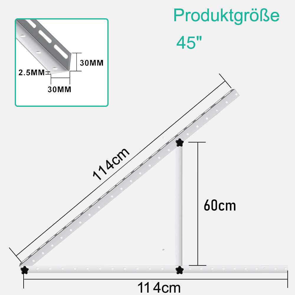 2 paia di supporti per pannello solare da 45 pollici, universale, per pannello solare, 100 W-600 W, con angolo di inclinazione regolabile, staffe di montaggio autonome, 1140 mm
