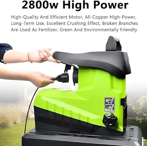 Trituradora eléctrica de jardín de 2800 W, resistente, 60 L, capacidad de 5000 rpm, potencia de corte para limpieza de patio y compostaje