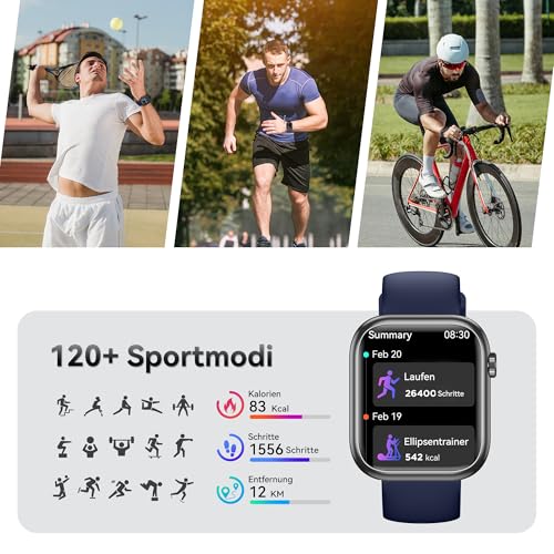 Smartwatch Damen Herren, 1.83" HD Fitness Tracker mit Schrittzähler/Blutdruckmessung/Pulsuhren/Telefonfunktion, Schlaftracker… – Ansicht 4