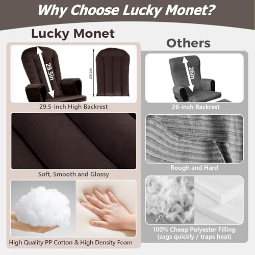 Image of Lucky Monet 5PCS Velvet Glider Rocker Replacement Cushions, Thickened & Supportive Rocking Chair Cushion Set with 29.5 Inch High Backrest & Storage Pockets, for Indoor Nursery Glider, Brown