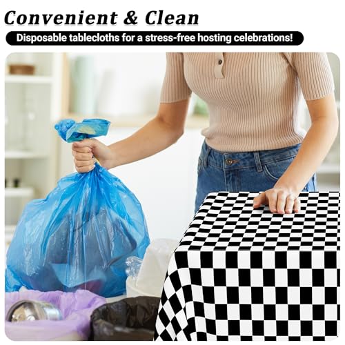 Image of 12Pack Table Cloth Rectangle Table, 54 inch x 108 inch Plastic Tablecloth, Black and White Checkered Table Covers, Waterproof Disposable Table Cloth for Outdoor Picnic Indoor Birthday Party Supplies Dinner