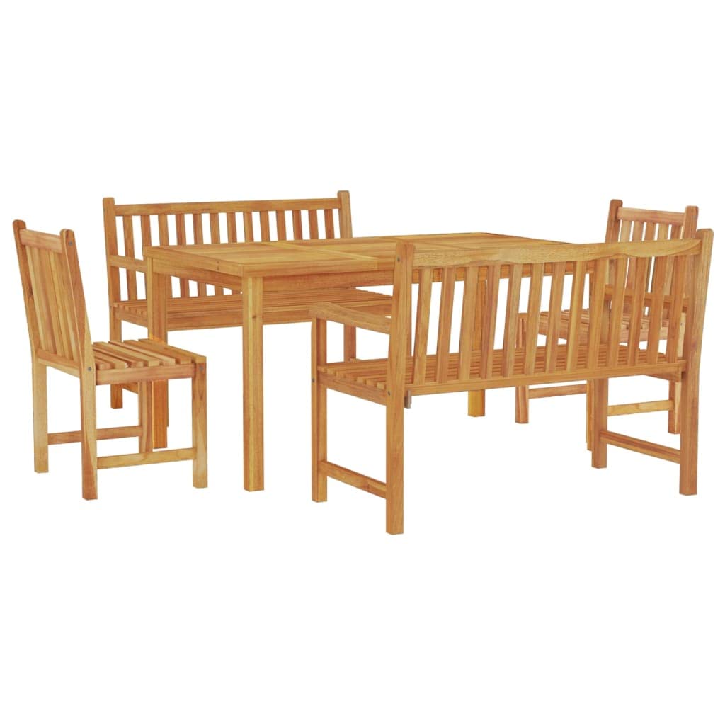 Juego de mesa y sillas de madera de teca maciza, resistente al agua, con respaldos para sentarse cómodamente, soporta hasta 110 kg por asiento