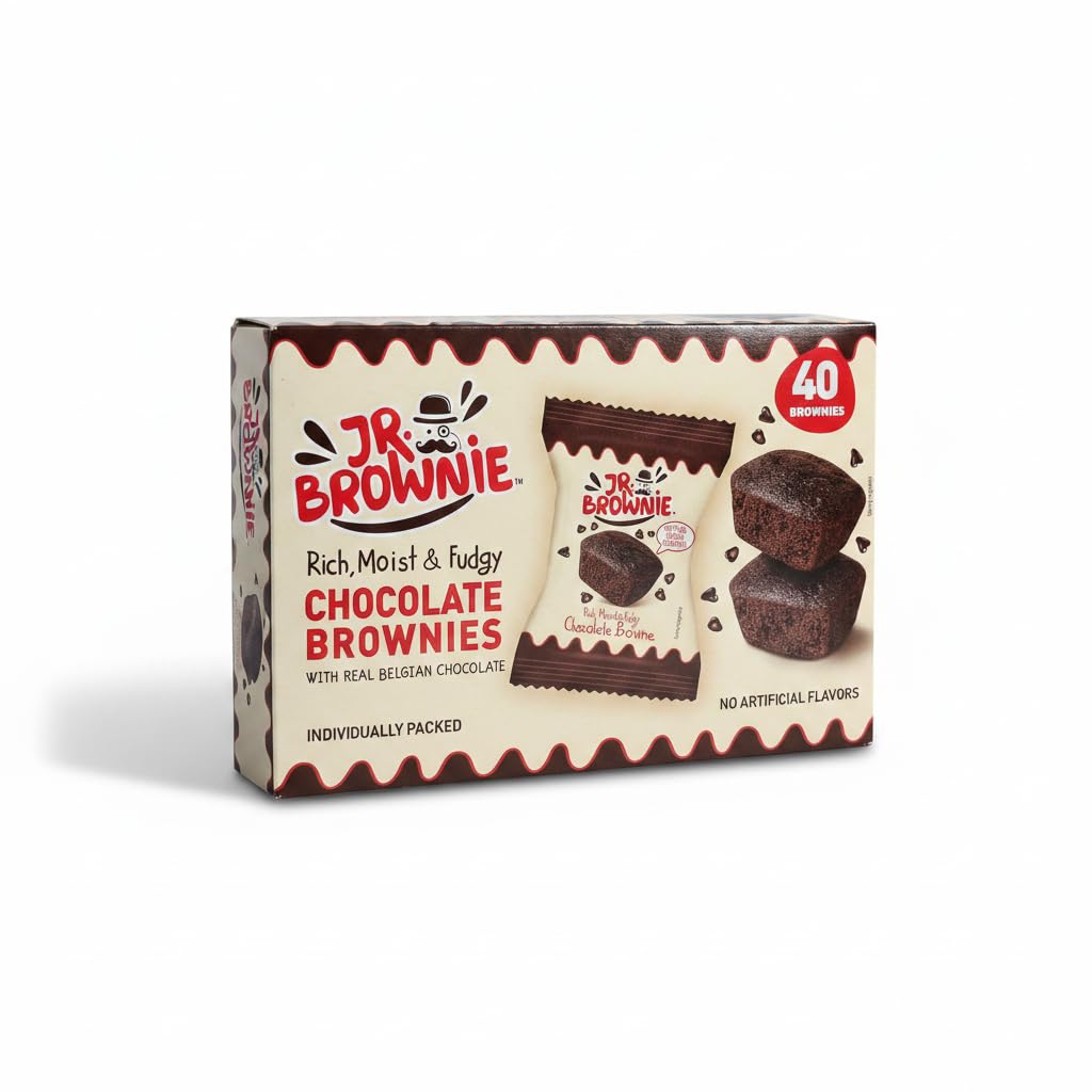 Brownies de Chocolate con Auténtico Chocolate Belga, Caja de 40 Unidades - Snack Dulce sin Aceite de Palma, Mr. Brownie, Sin GMO, Envueltos Individualmente - NEXU