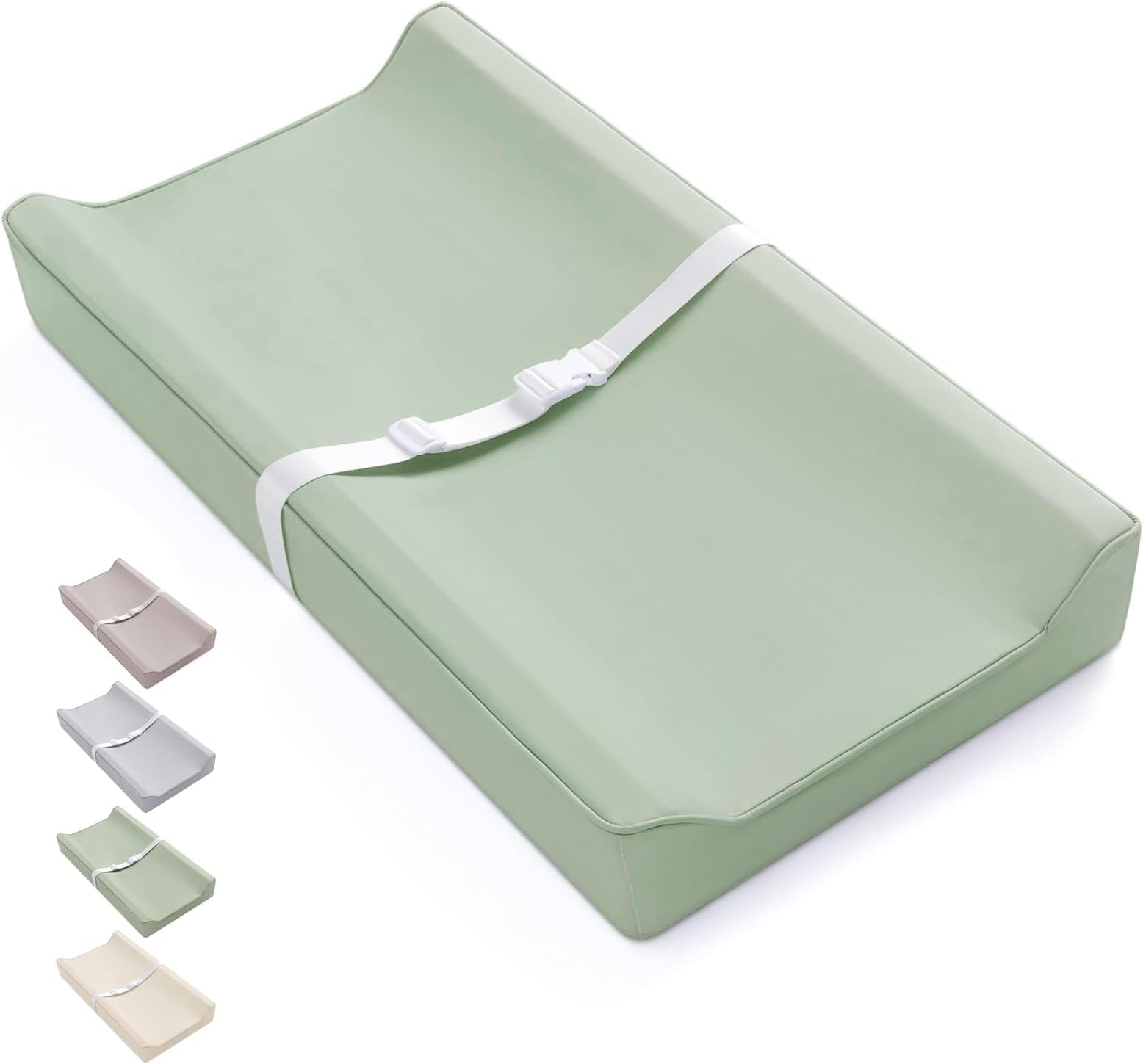 Vegan Leather Baby Changing Pad with Waterproof & Wipe-Clean PU Cover, Standard Size Cozy Baby Changing Table Pads for Dressers/Tables, Light Green