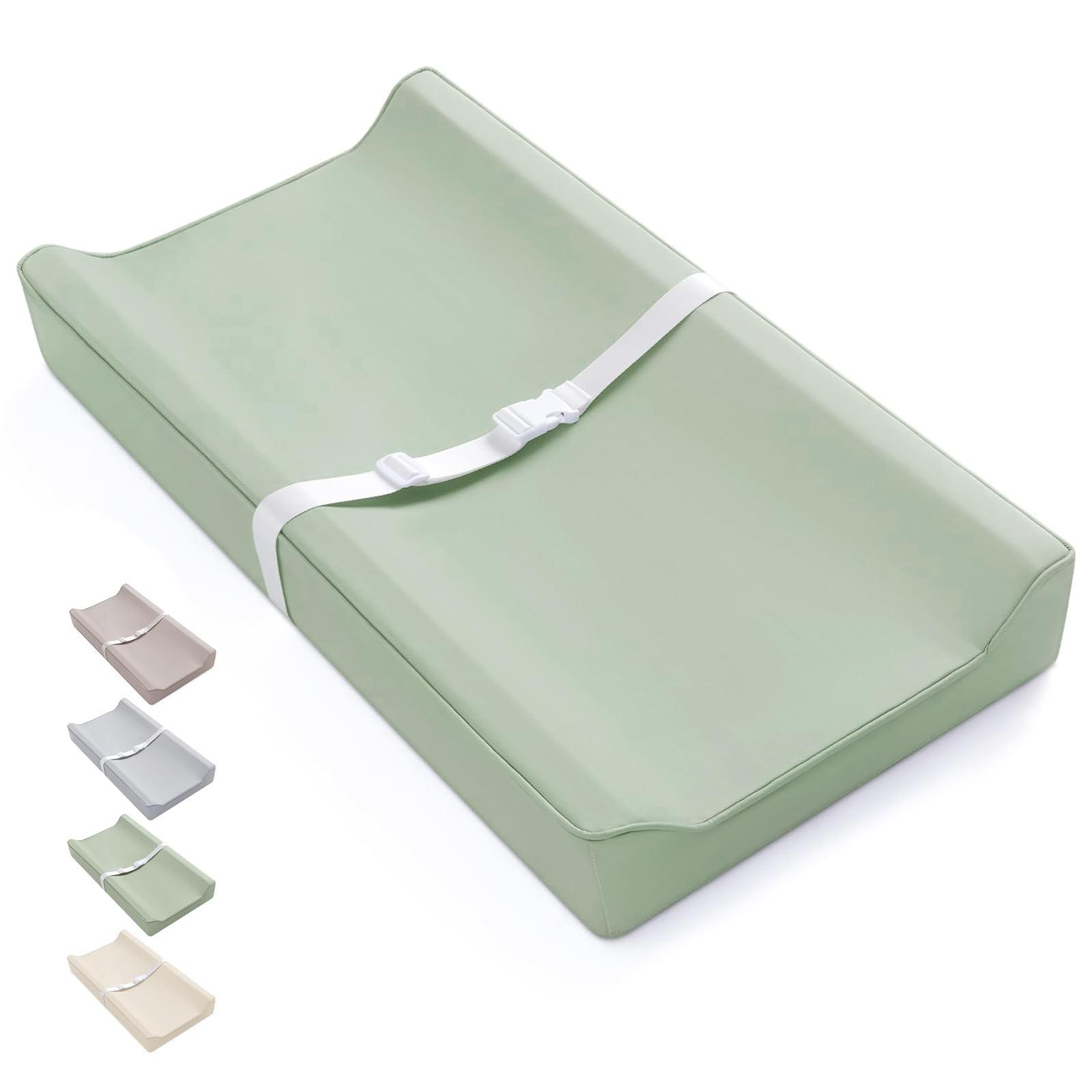 Vegan Leather Baby Changing Pad with Waterproof & Wipe-Clean PU Cover, Standard Size Cozy Baby Changing Table Pads for Dressers/Tables, Light Green