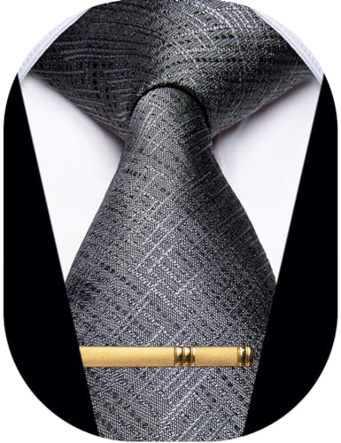 Image of YourTies Men's Neckties Striped Tie and Plaid Neckties for Men Woven Silk Tie Gold Tie Clip Set