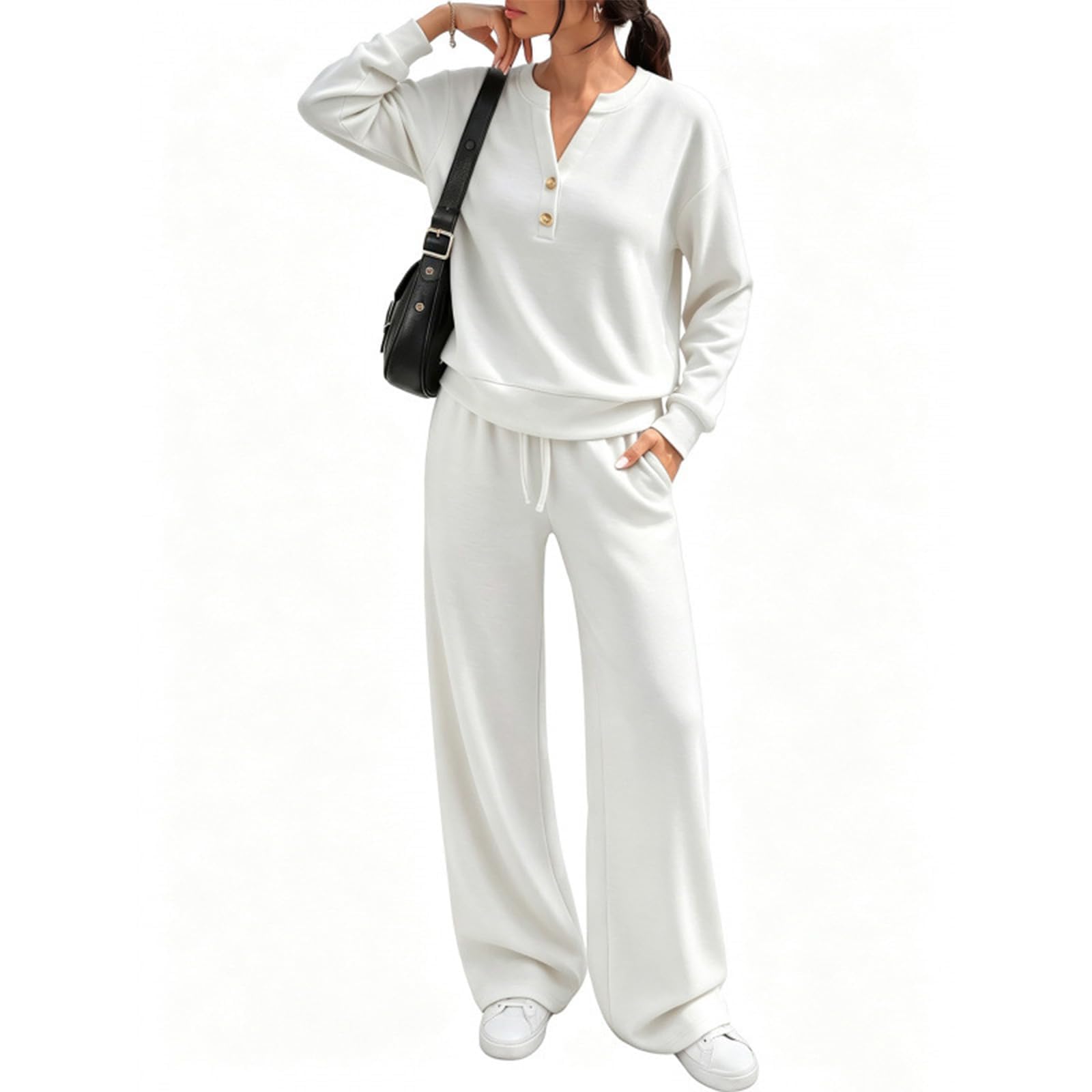 Genérico Chándal mujer, Conjunto de dos piezas largos, sudadera sin capucha y pantalón jogging, Conjunto correr, cómodos para otoño e Invierno entrenamiento