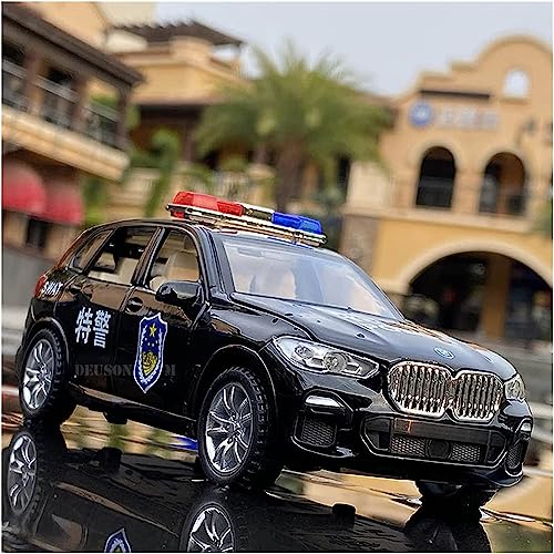 Image of DEUSON ECOM Die Cast Metal Car Police Toy Car 1:32 Scale Diecast Toy Car Vehicle for Kids Sound Light Pull Back Openable Door