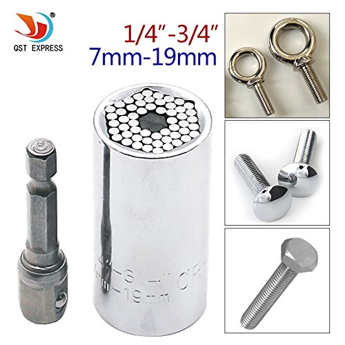 QST Wrench Bushing Set 7-19MM in 1Set Magic Spanner Wrench Universal Socket Adapter Ratchet Wrench Fool inch Sleeve Piece (2in 1)