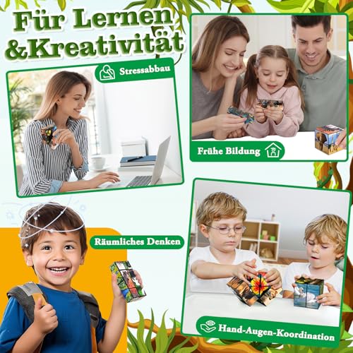 Sternenwürfel Zauberwürfel Set, Unendlichkeitswürfel Zappelspielzeug für Kinder, Tierspielzeug für 3 Jahre, Reise Puzzle-Würfel für 6 7 8 9 10 11 Jahre Alten Jungen Mädchen Geschenke (Tier-Thema)