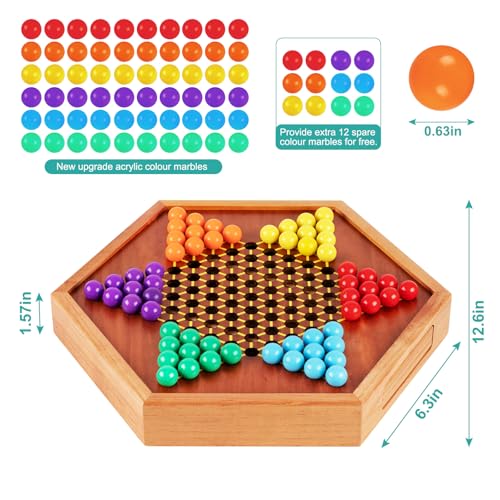 Juego de mesa Damas Chinas de madera con 72 canicas miniatura 2