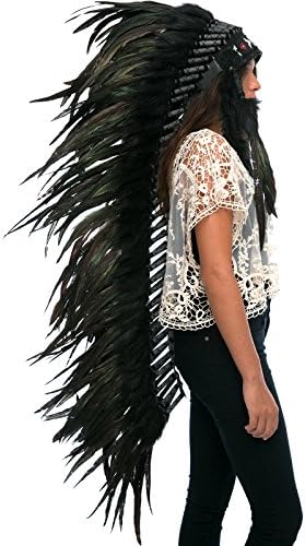 Extra Long Feather Headdress- Native American Indian Style- Super Black Rooster