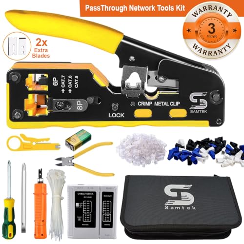 RJ45 Pass Through Crimping Tool Kit, All-in-One Ethernet Network Cable Crimper Set including Cable Tester, Cutter - Image 2