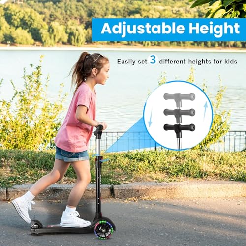 Kids Kick Scooter, Scooter for Kids Ages 3-12, 3 Wheel Scooter with Adjustable Height Handlebars, Folding Kids Scooter with LED Light Wheels and Anti-Slip Deck, for Boys & Girls up to 110 Lbs, Pink - Thumbnail 5