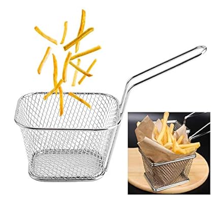 Anirdesh Stainless Steel Square Mini Deep Frying Basket (Silver, 15x10x7.5CM)