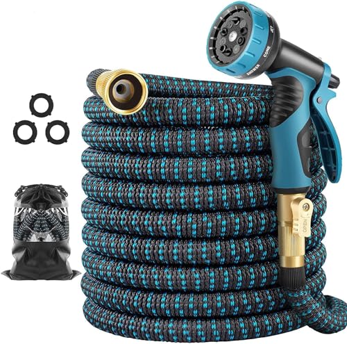 50 ft Garden Hose Expandable Hoses - Upgrade 2025 Flexible Water Hose with 10 Functions Spray Nozzle,Car Wash Hoses with Solid Brass Connector, Leakproof Lightweight Expanding Pipe for Yard,Outdoor