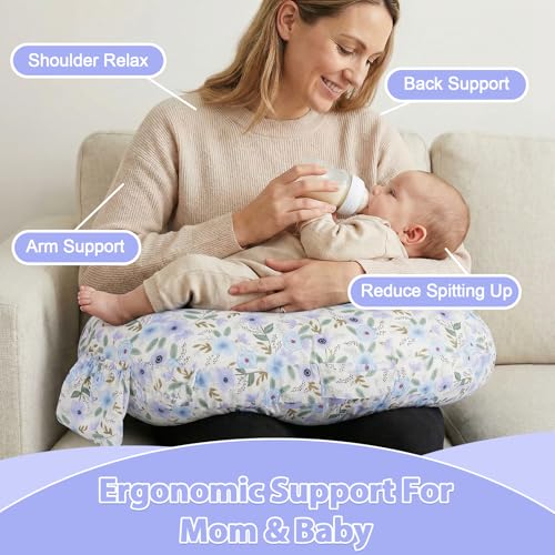Image of x-vesolje Plus Size Nursing Pillow Wider Support, Breastfeeding Pillow with Adjustable Strap Fit All Body Type, Ergonomic Breast Feeding Pillow, Baby Feeding Pillow for Mom- Max Size /Leaves