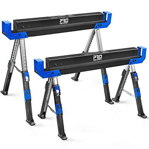 Prostormer Portable Folding Sawhorse 2 Pack, Heavy Duty Saw Horses 2600Lbs Weight Capacity Each Twin Pack, Durable Table Stand with Folding Legs and Easy Carry Handle
